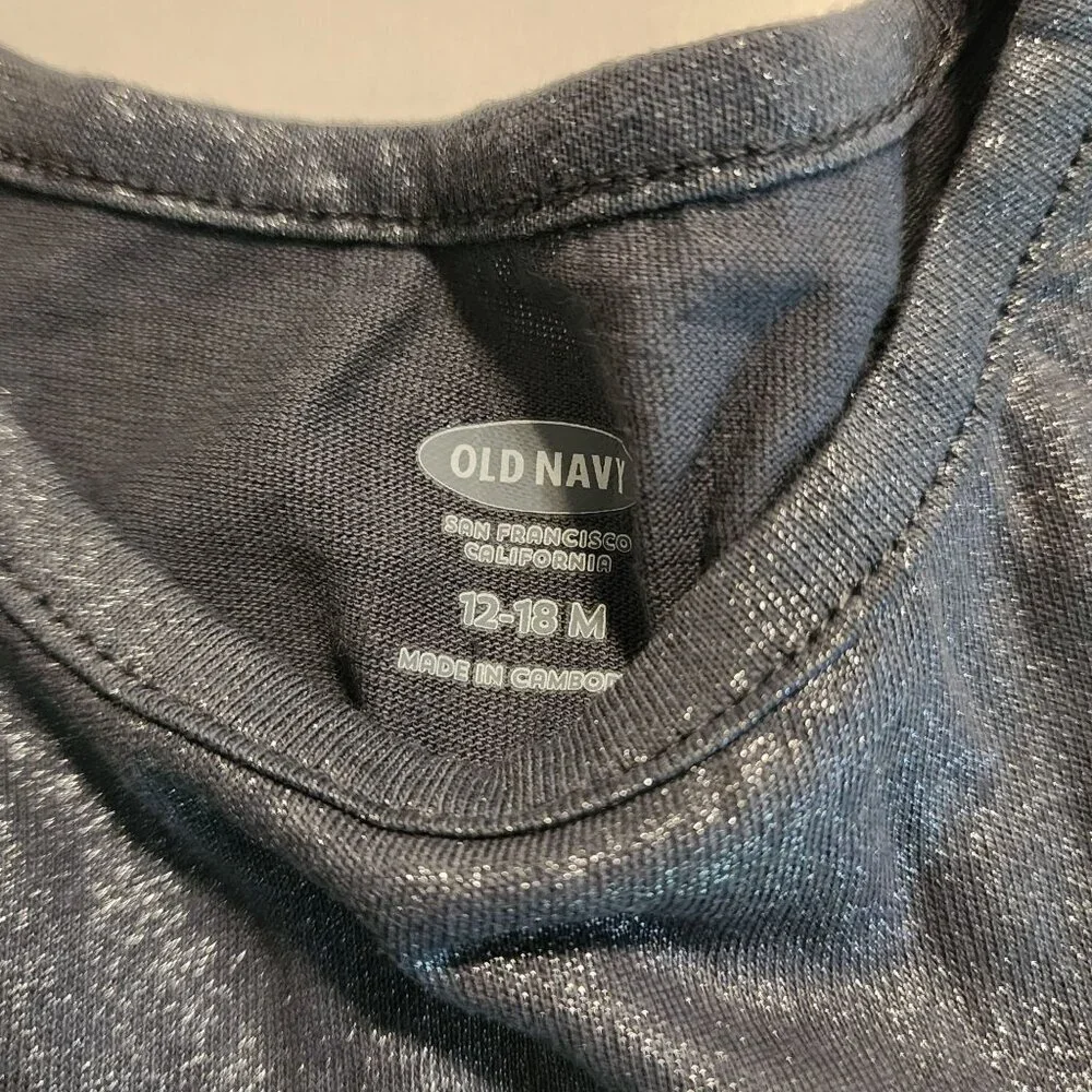 Old Navy Metallic Silver Baby Girls Dress 12-18M 100% Cotton Tiered Design
